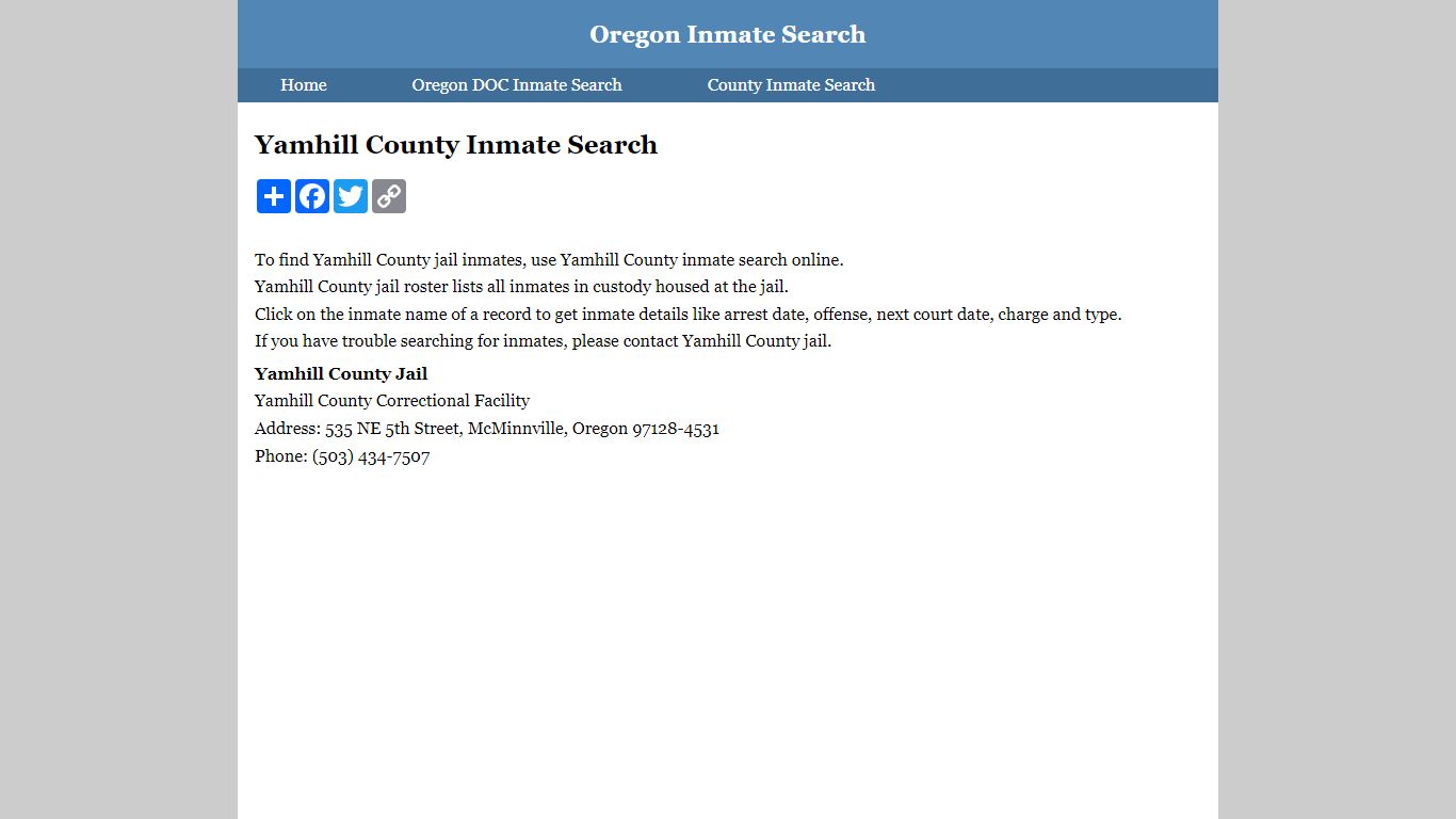 Yamhill County Inmate Search
